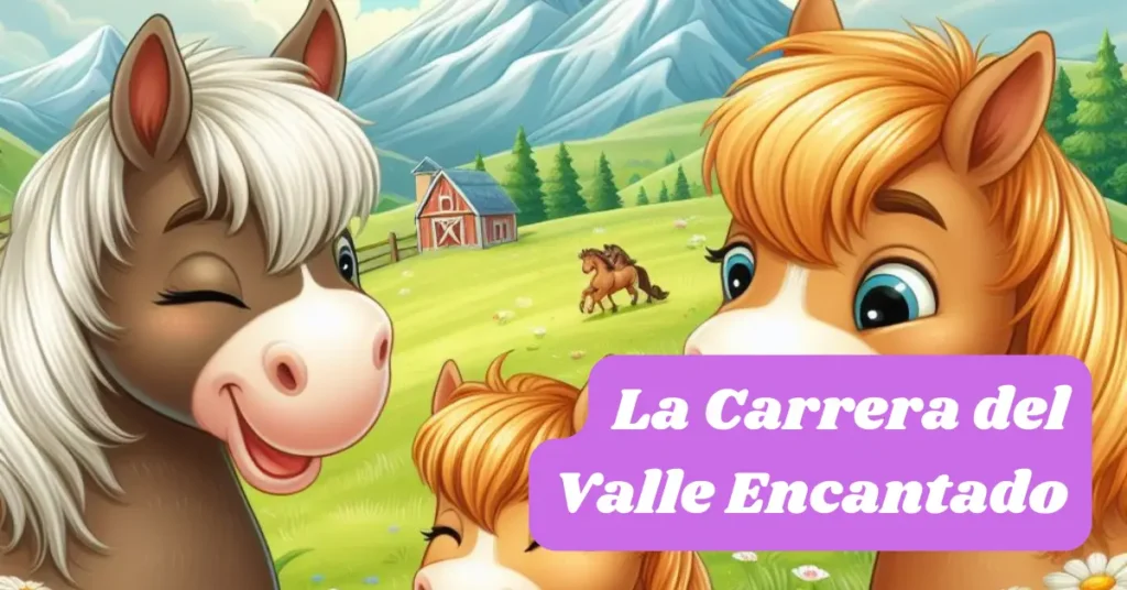 portada de cuento tres caballos en una pradera