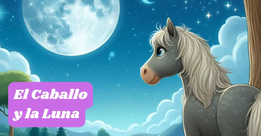 portada de cuento caballo mirando la luna