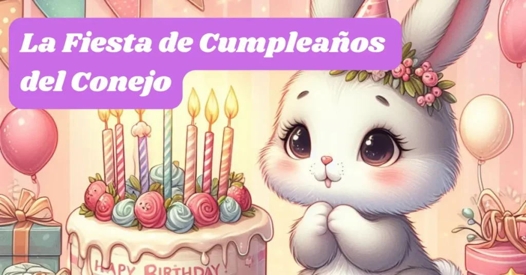 portada de cuento conejo con torta de cumpleaños