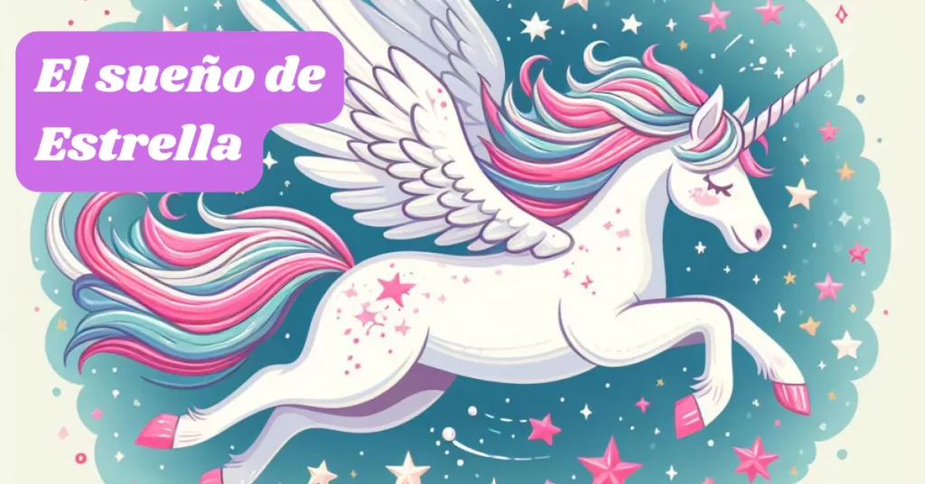 portada de cuento unicornio volando con alas