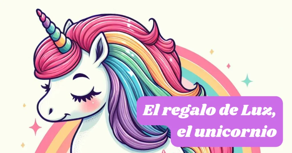 portada de cuento unicornio con cuerno de arcoiris