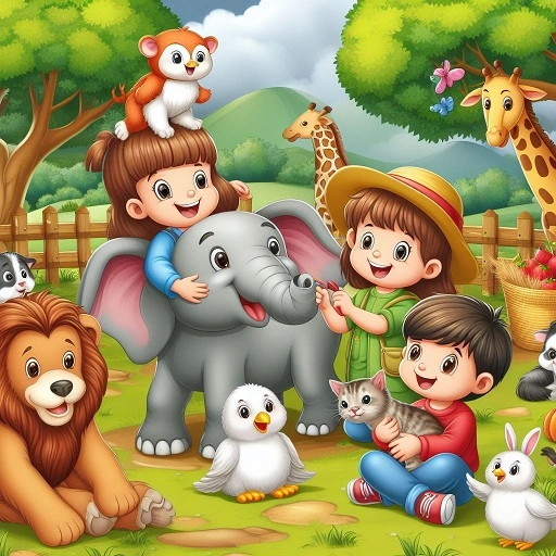 Niños jugando con animales y mascotas
